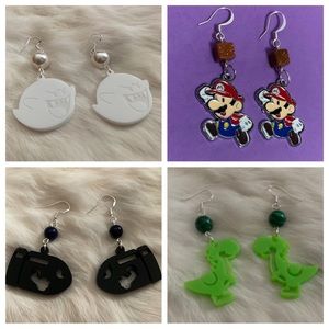 Super Mario Earring Set of Four, Nintendo Fandom Jewelry Gift, Yoshi, boo